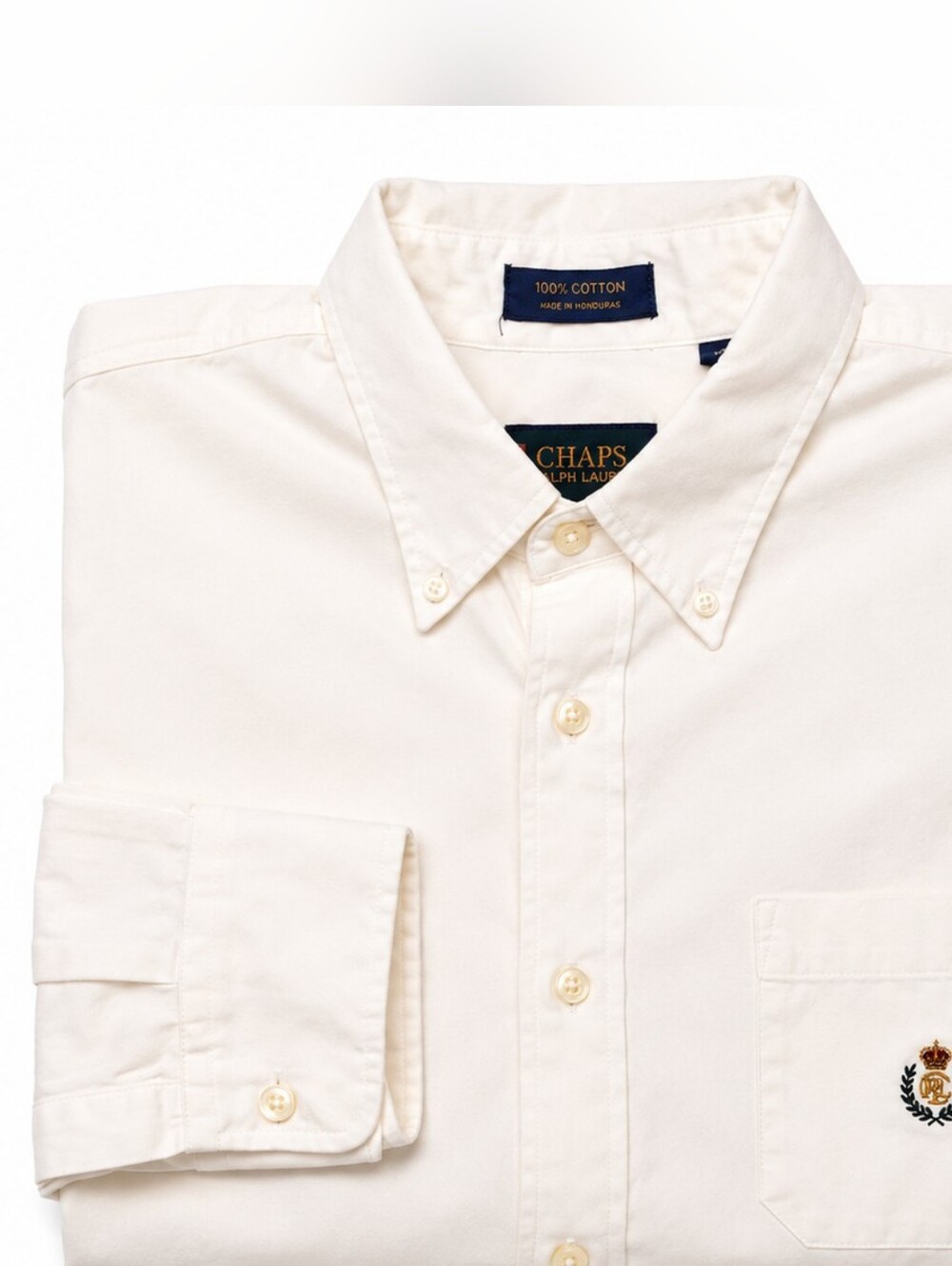 CHAPS Ralph Lauren Mens White Button Down Dress Shirt 17 32/33 Cotton Crest Logo